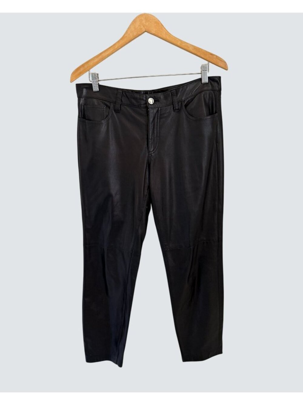 Ralph Lauren Black Lamb Leather Pants Size 12 Womens Classic Slim Fit Elegant De